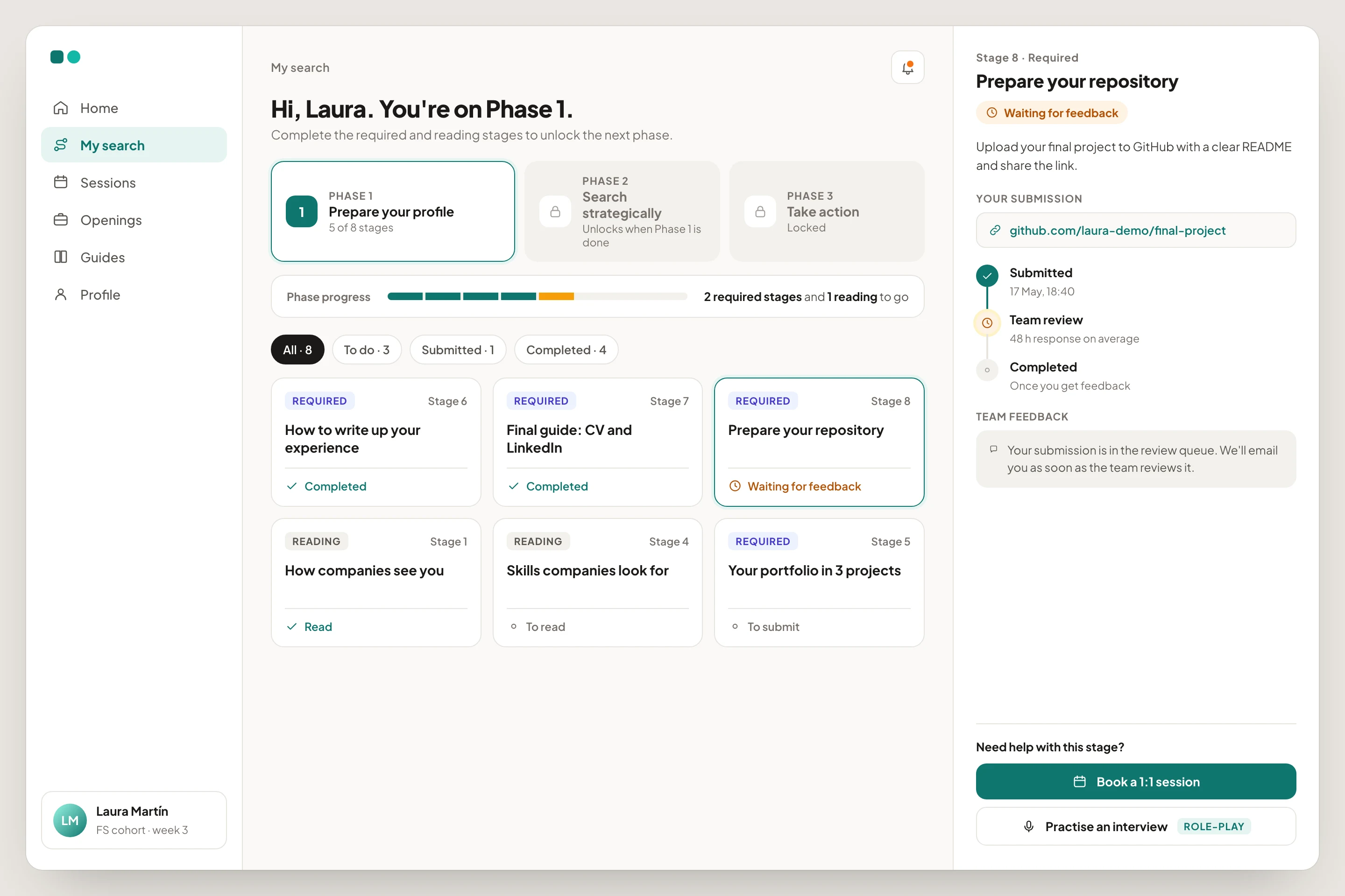 High-fidelity redesign proposal for My search