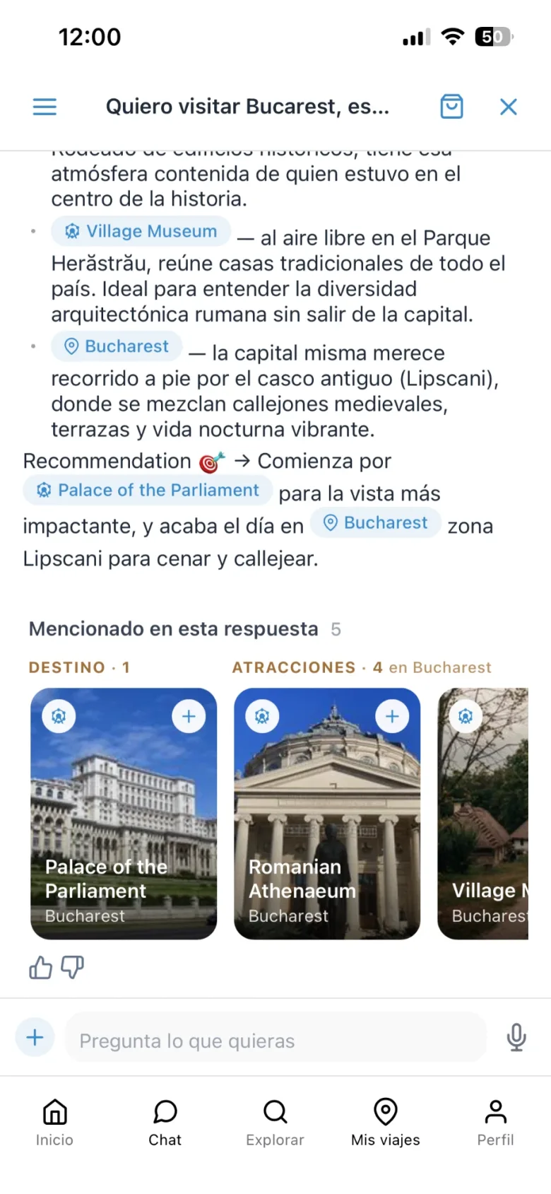 Chat con tarjetas accionables