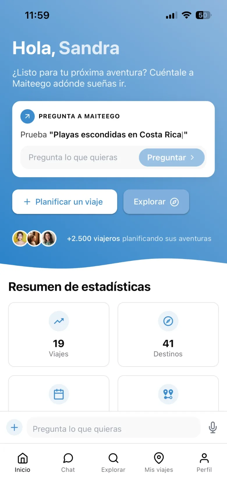 Maiteego, pantalla de inicio